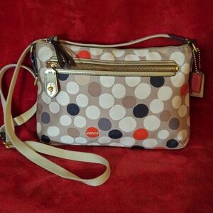 Coach Watercolor Print Polka Dot Crossbody Bag - Cream and Tan